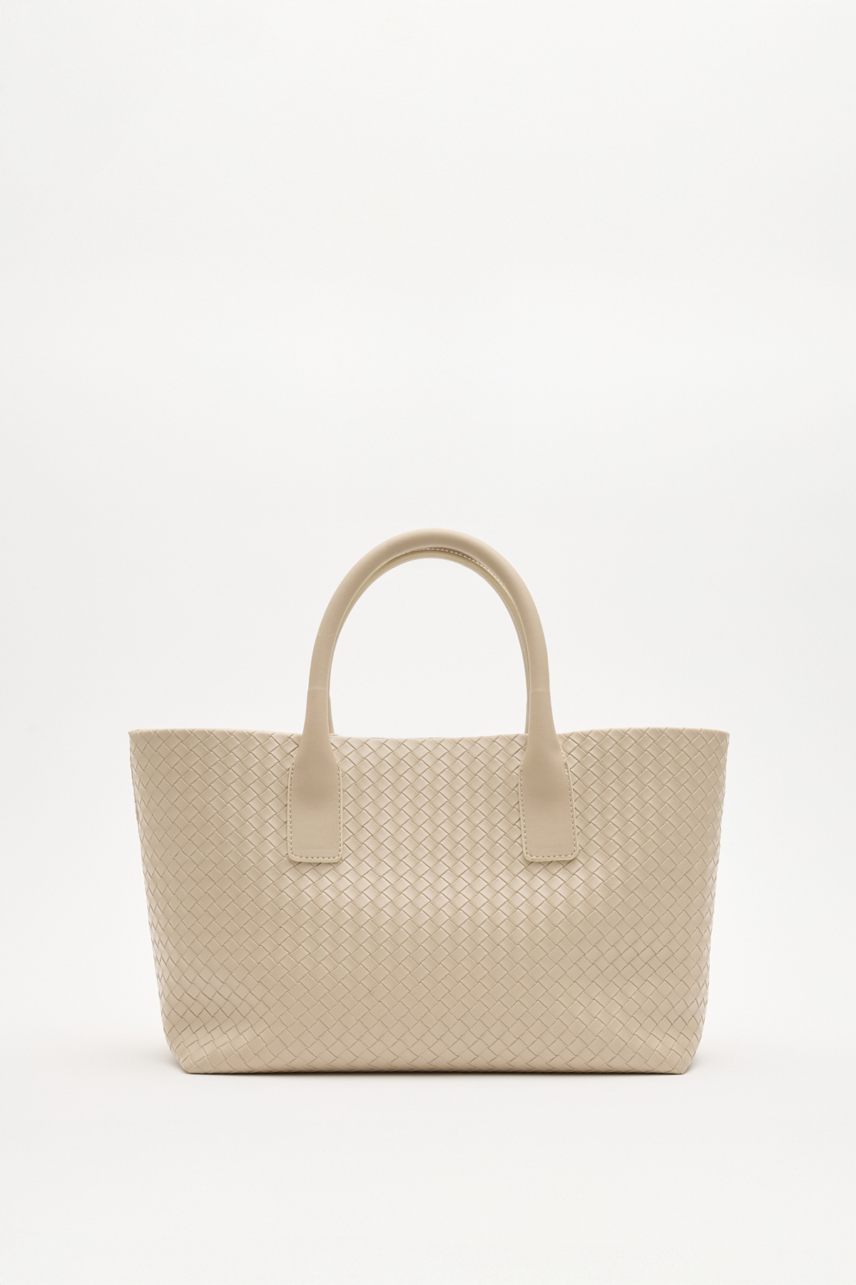 Örgü Dokulu Deri Görünümlü Bej Örgü Kadın Çanta