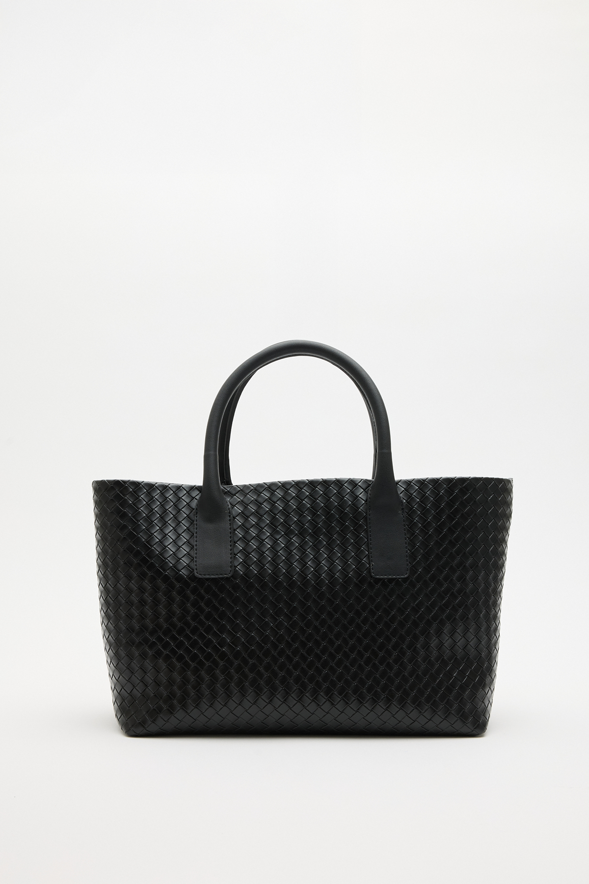 Örgü Dokulu Deri Görünümlü Siyah Örgü Kadın Çanta