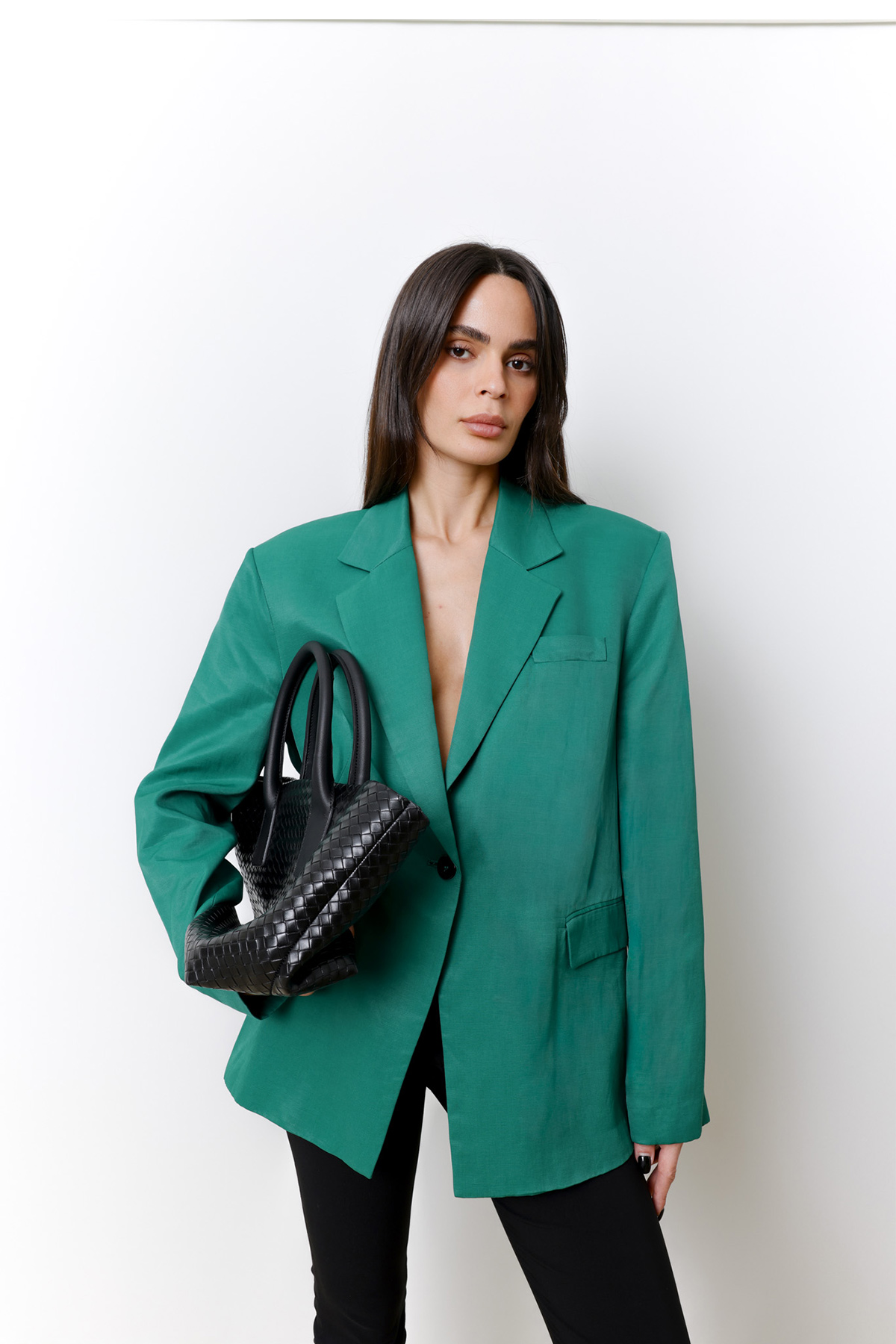 Örgü Dokulu Deri Görünümlü Siyah Örgü Kadın Çanta