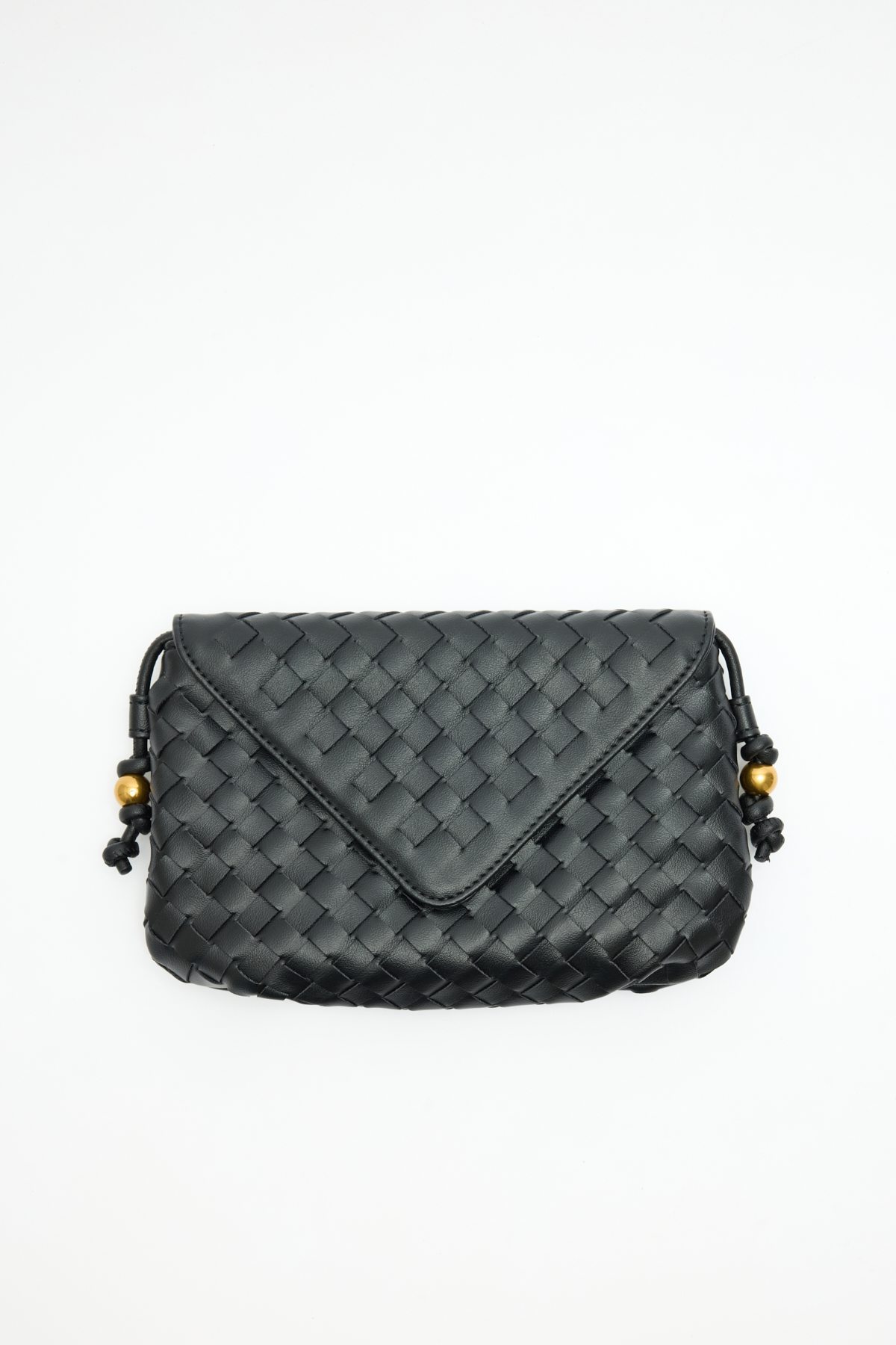 Örgü Dokulu Kapaklı Siyah Kadın Çanta