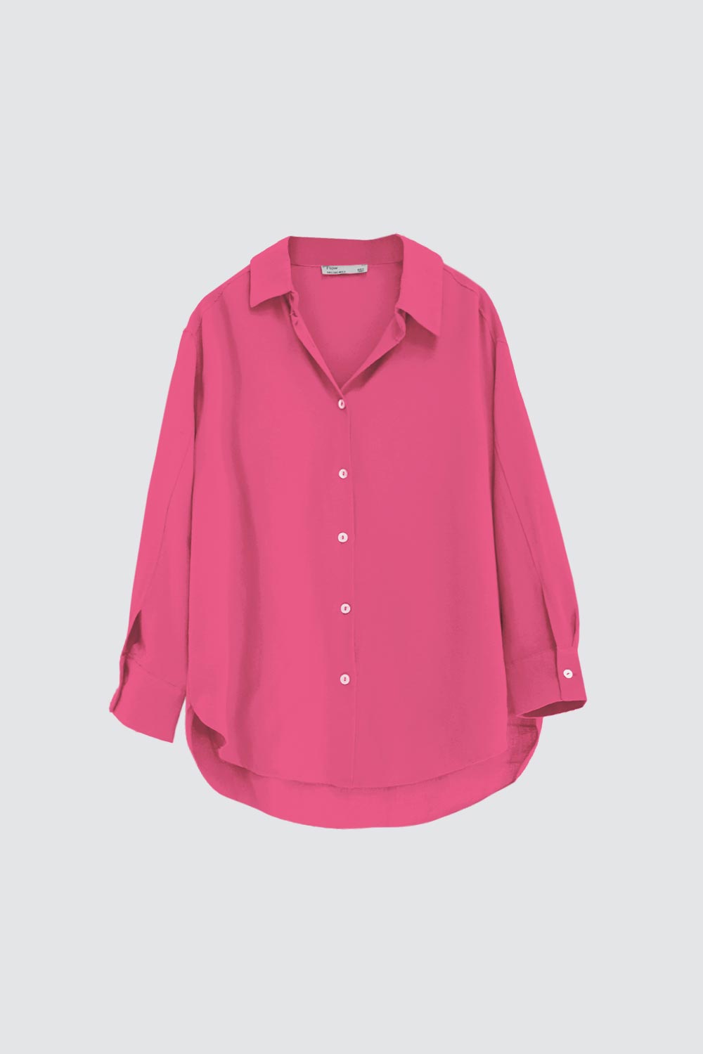 Oversize Düğme Detaylı Asimetrik Kesim Pembe Kadın Gömlek