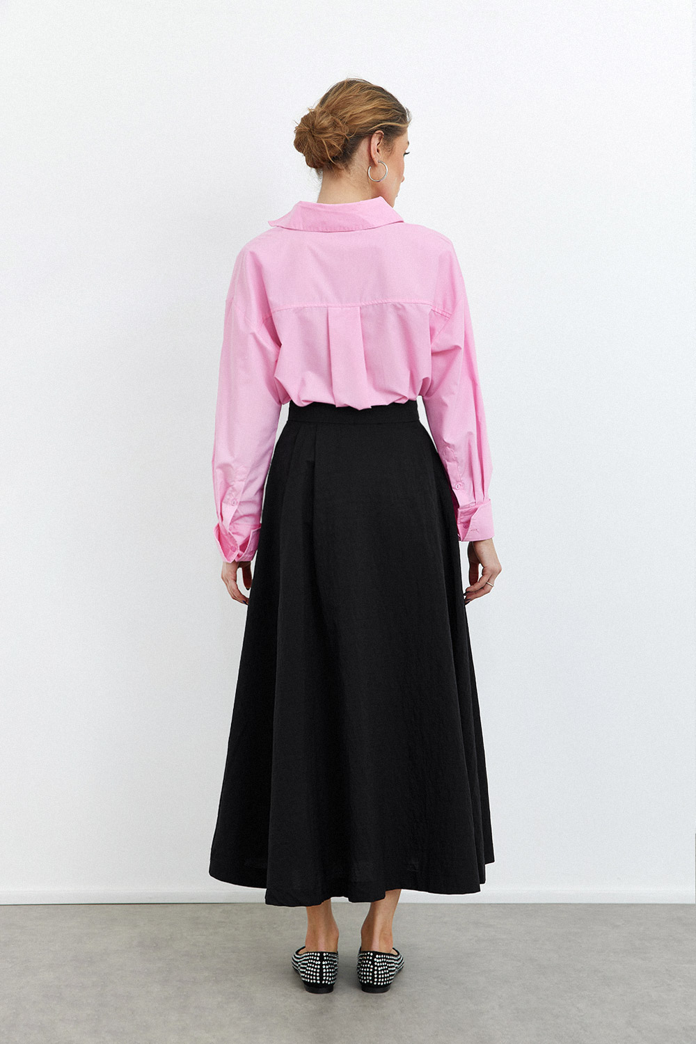 Oversize Tek Cepli Poplin Pembe Kadın Gömlek