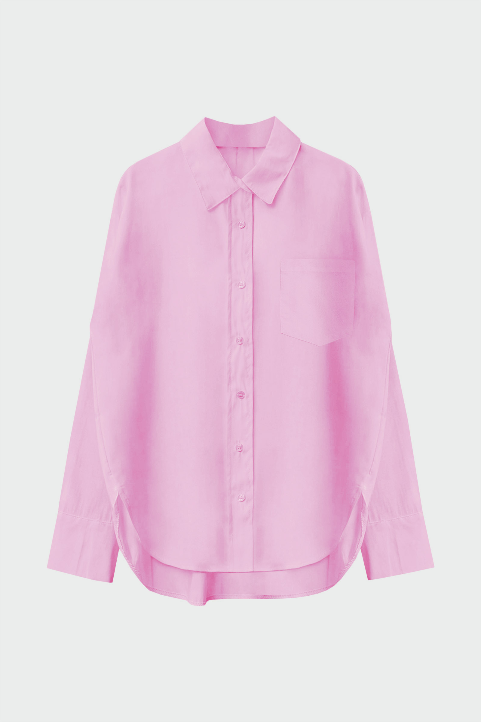 Oversize Tek Cepli Poplin Pembe Kadın Gömlek