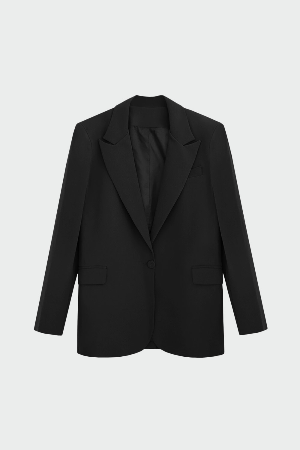 Oversize Tek Düğmeli Blazer Siyah Kadın Ceket