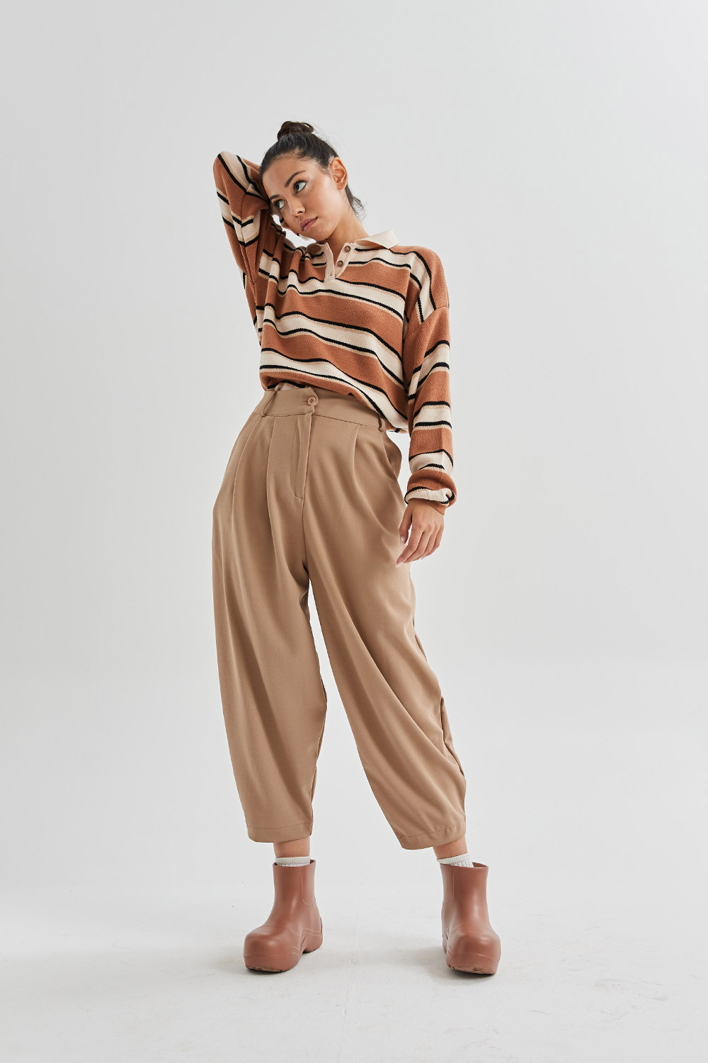 Slouchy Yüksek Bel Nude Kadın Pantolon