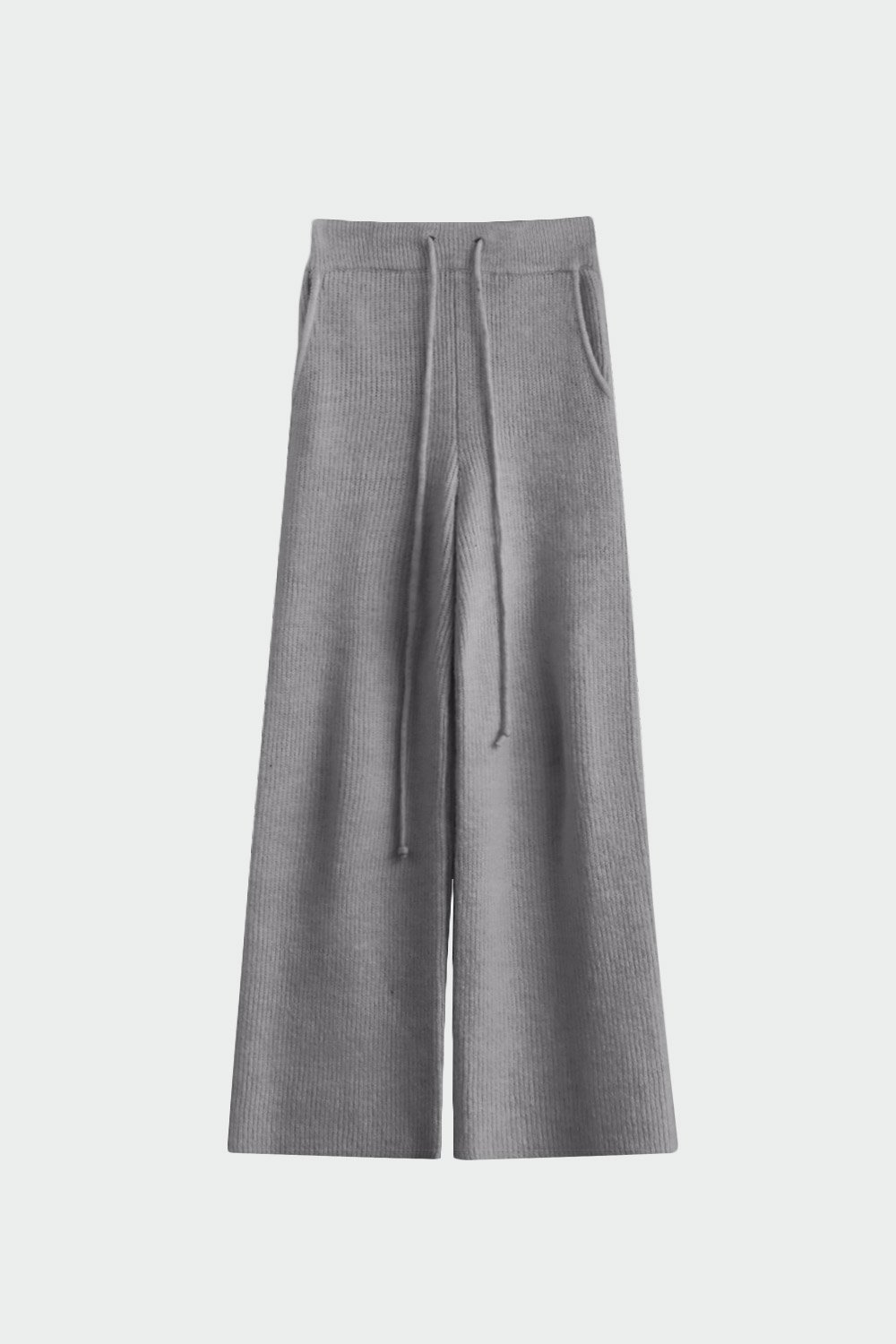 Beli Lastikli Fitilli Geniş Paça Gri Kadın Pantolon
