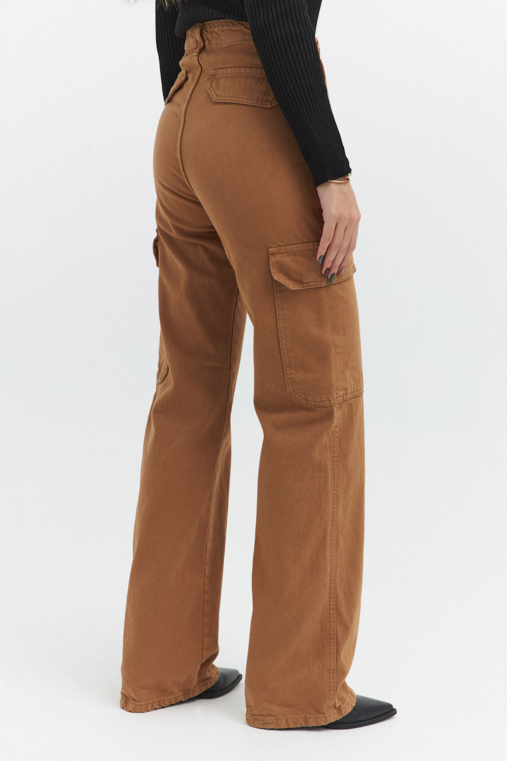 Cep Detaylı Denim Karg Camel Kadın Pantolon