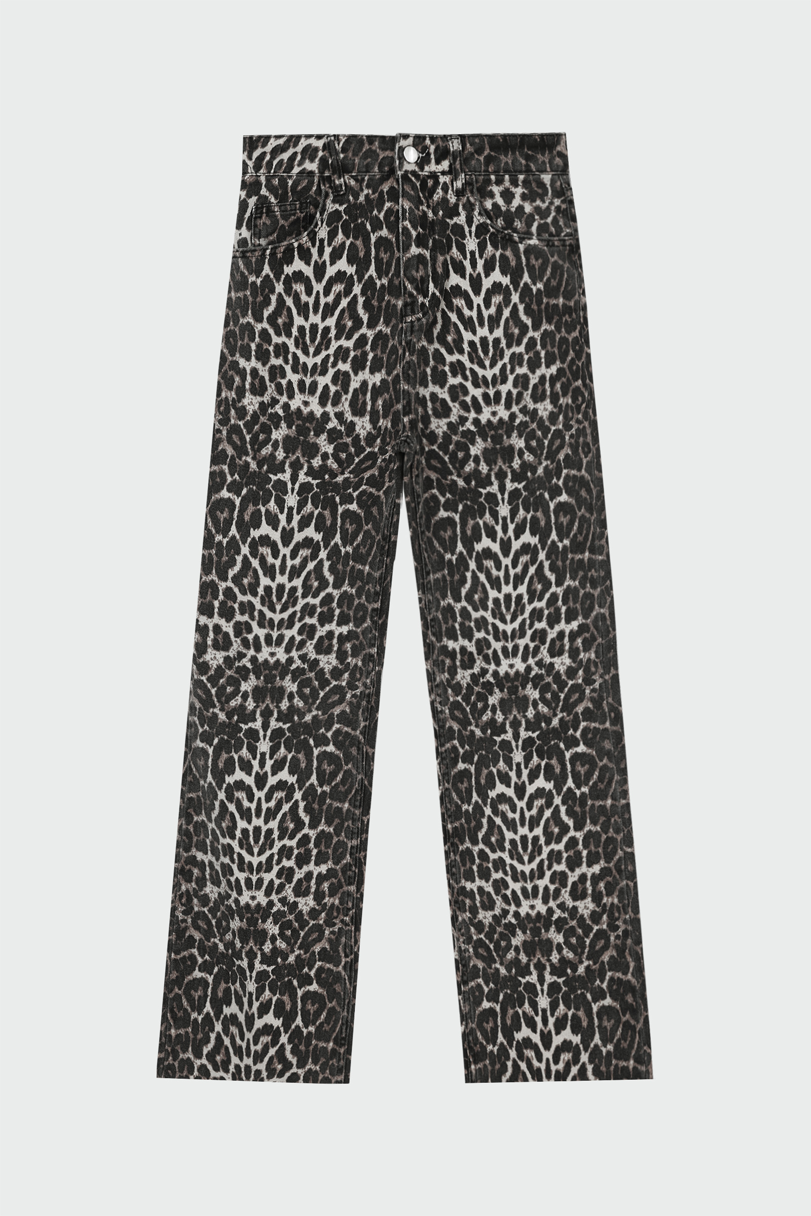 Yüksek Bel Straight Siyah-Leopar Kadın Jean