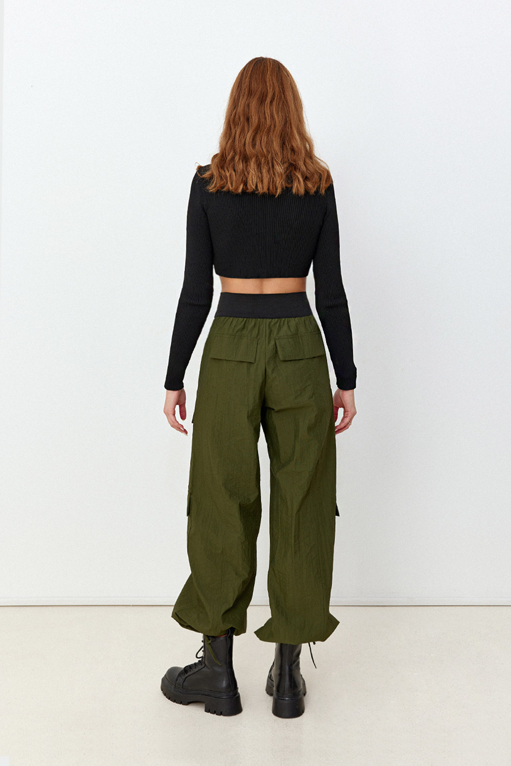Paraşüt Beli Lastikli Jogger Yeşil Kadın Pantolon