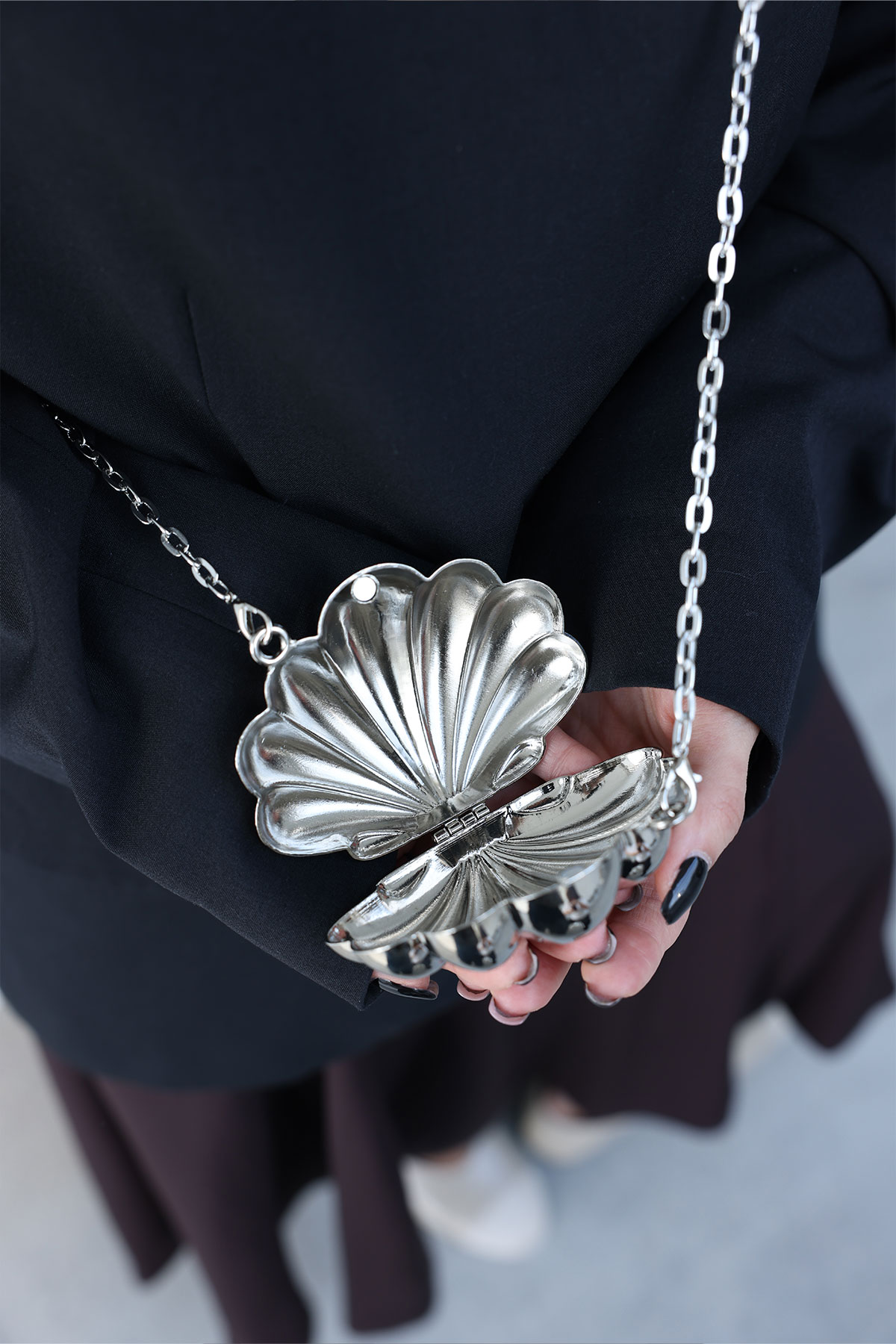 Parlak Metal Deniz Kabuğu Gri Kadın Çanta