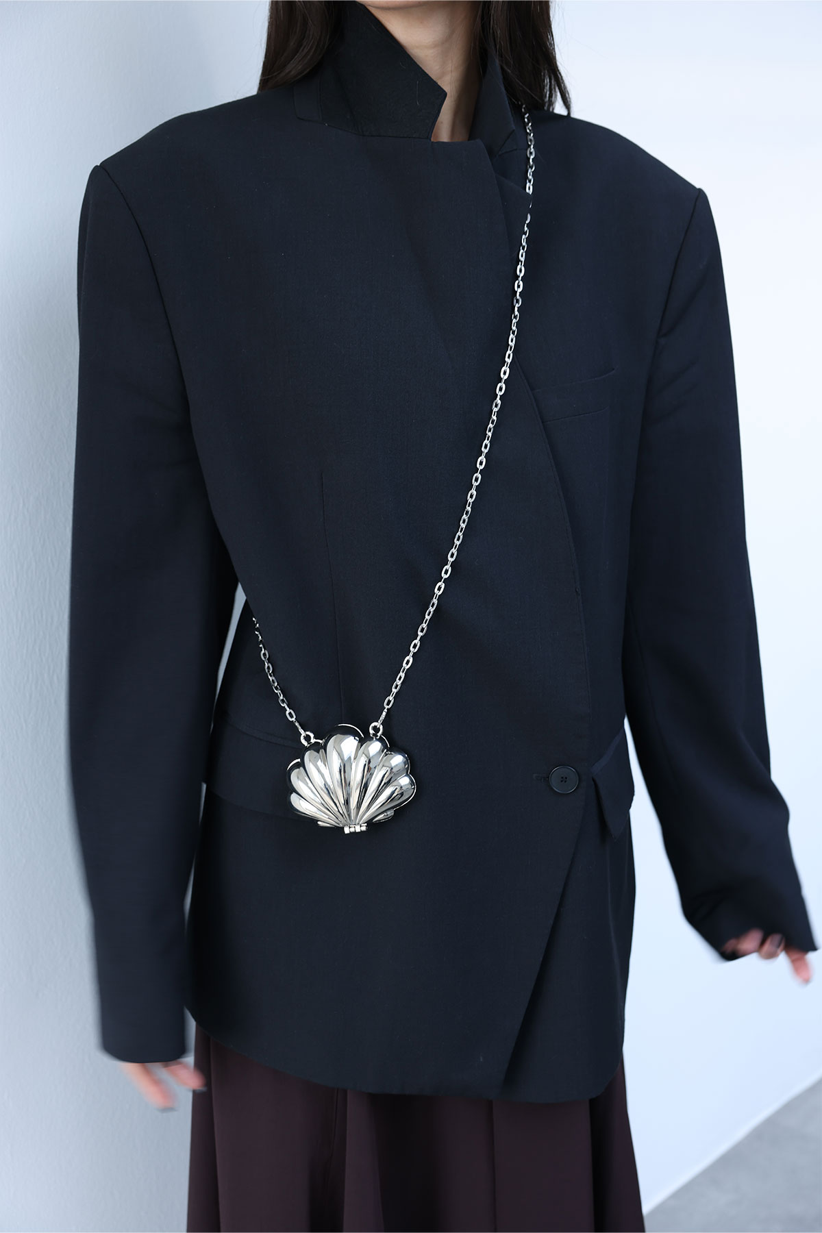 Parlak Metal Deniz Kabuğu Gri Kadın Çanta