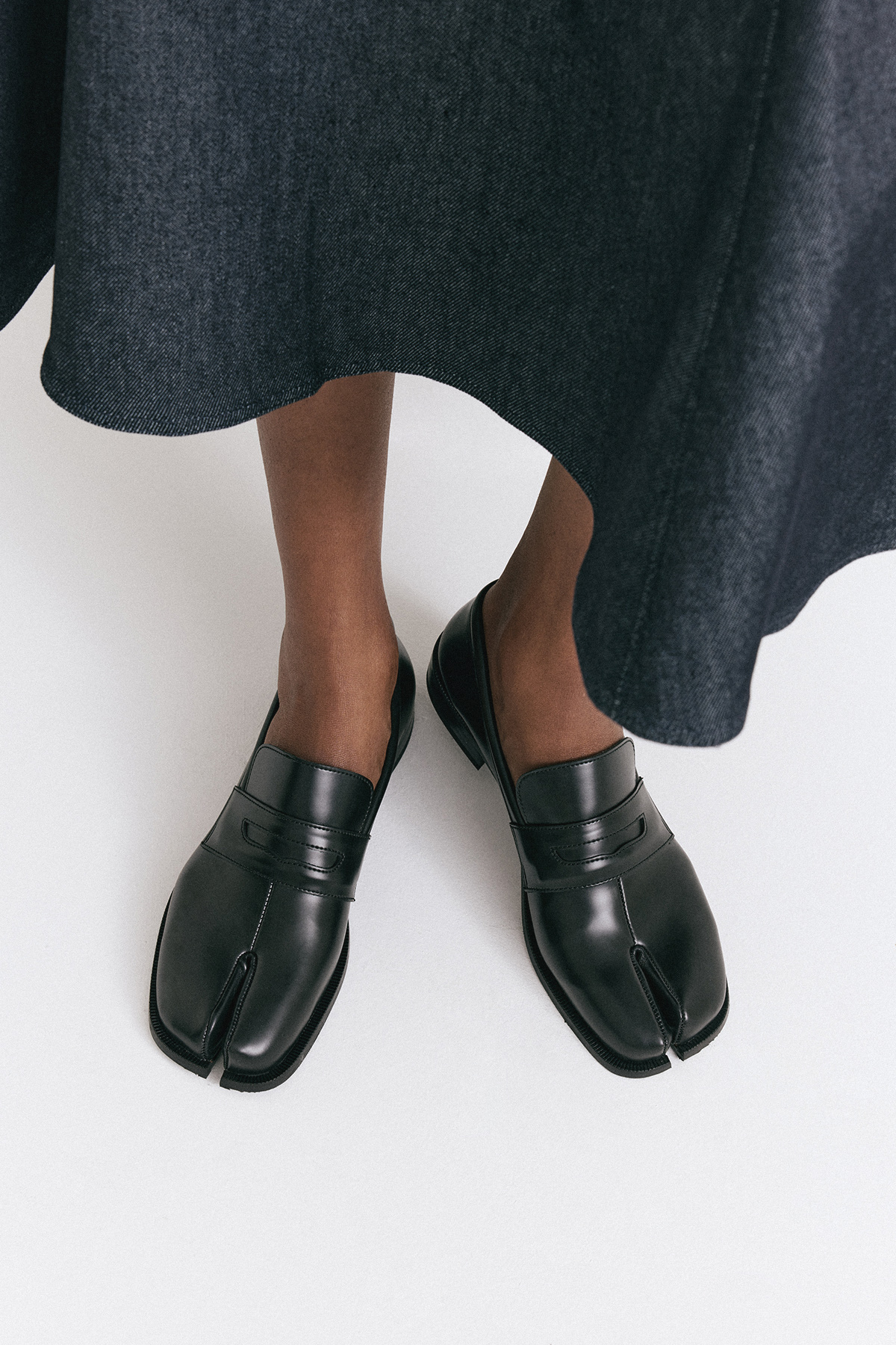 Parmak Arası Klasik Loafer Siyah Kadın Split-Toe