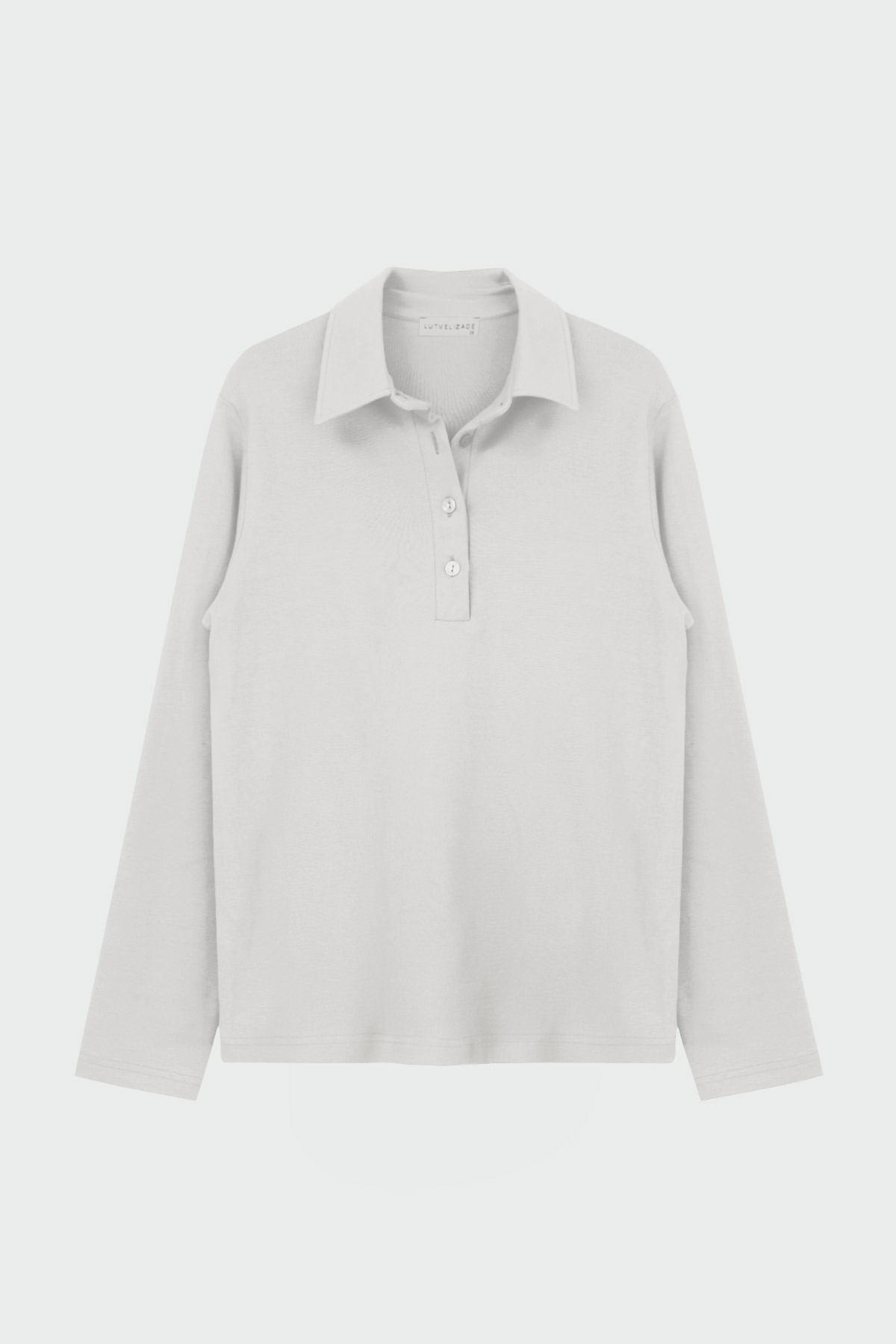 Polo Yaka Uzun Kollu Beyaz Kadın Basic Tişört