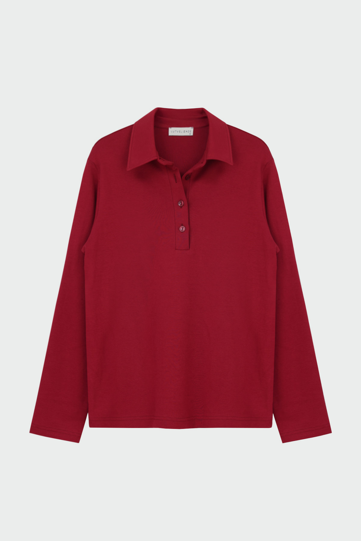 Polo Yaka Uzun Kollu Bordo Kadın Basic Tişört