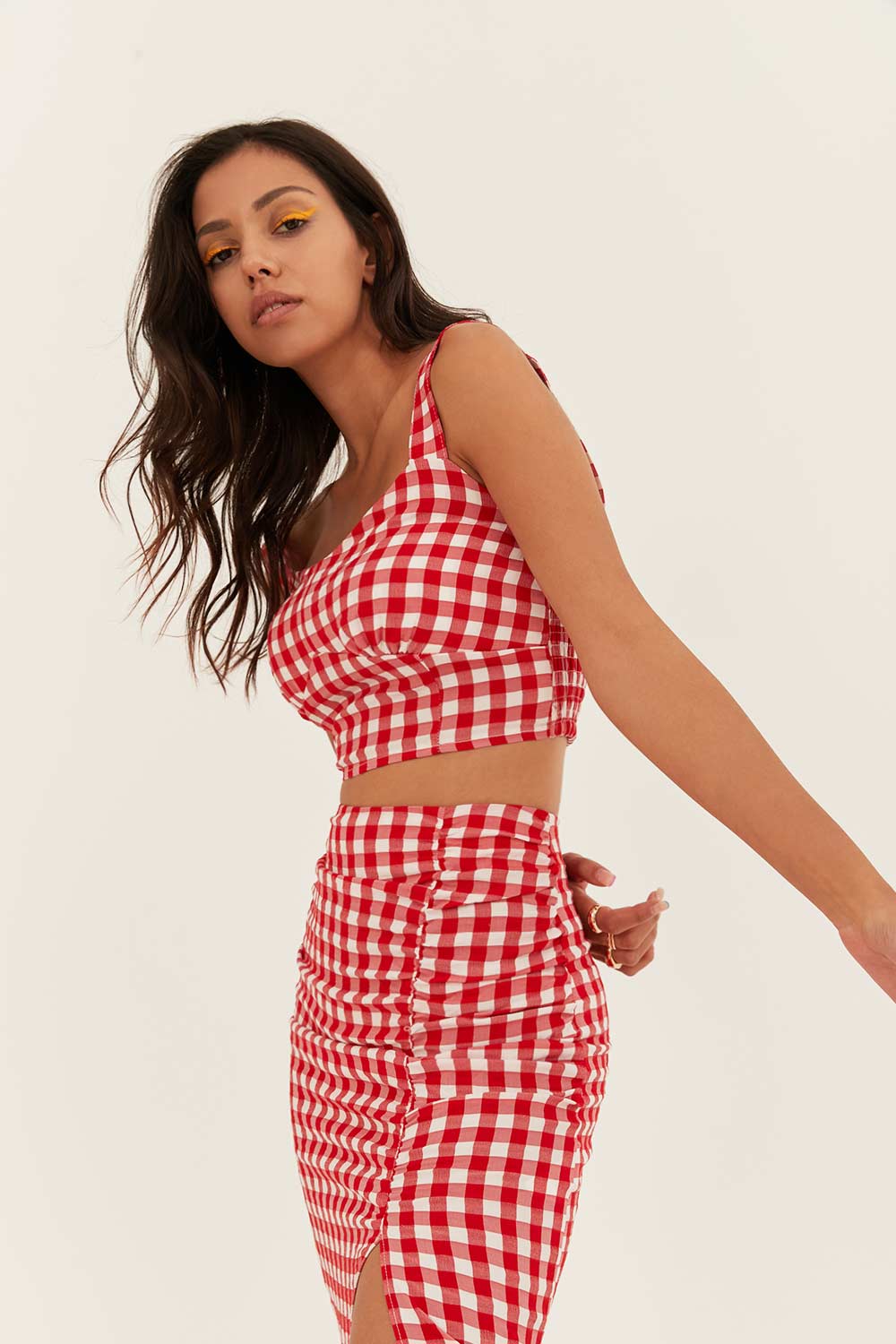 Pötikare Croptop Etek Kırmızı Kadın Takım