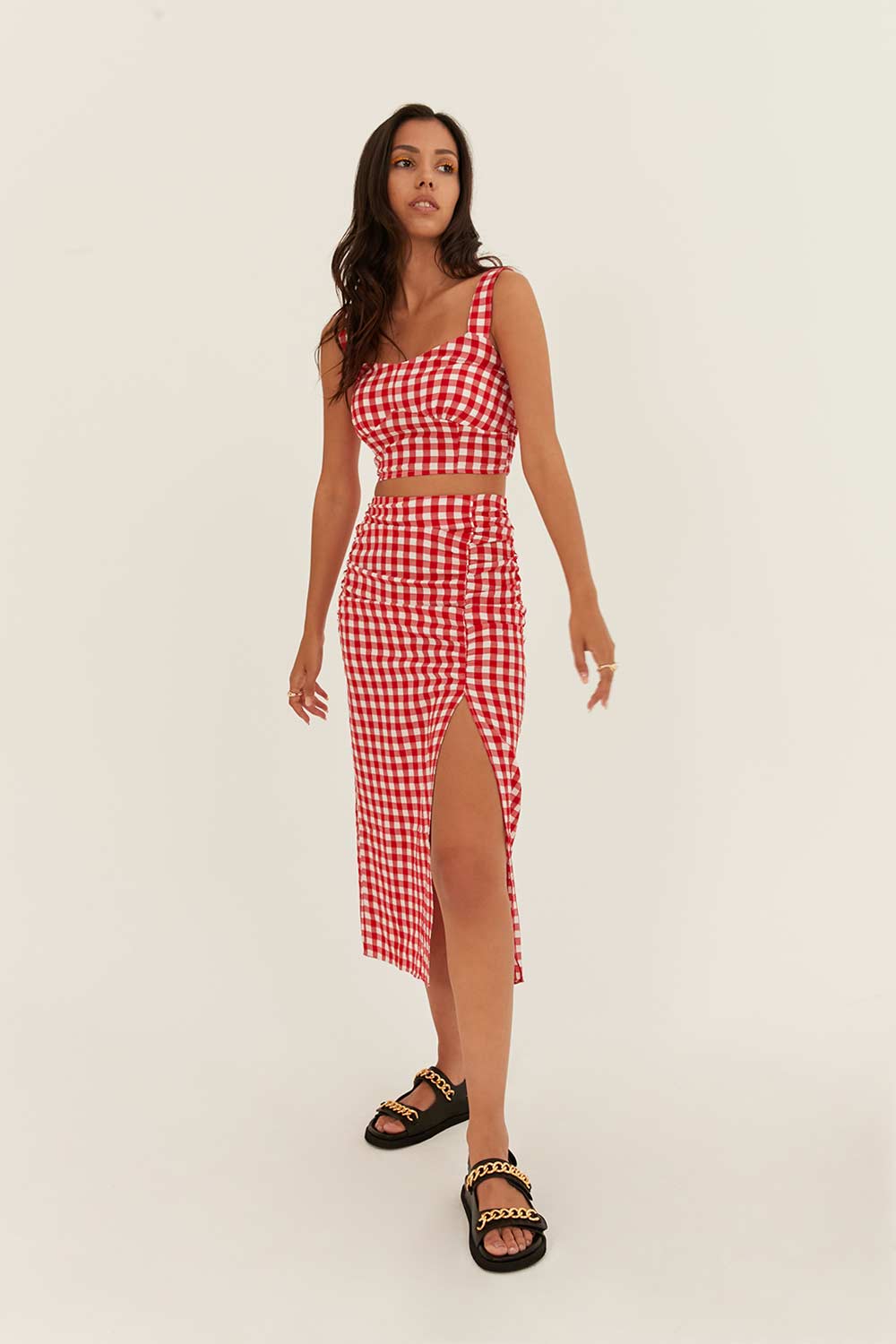 Pötikare Croptop Etek Kırmızı Kadın Takım