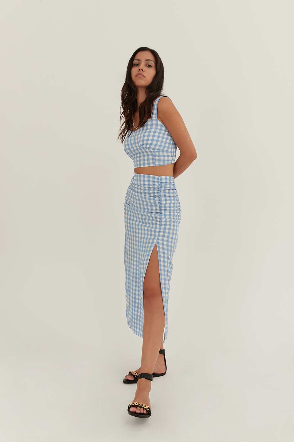 Pötikare Croptop Etek Mavi Kadın Takım