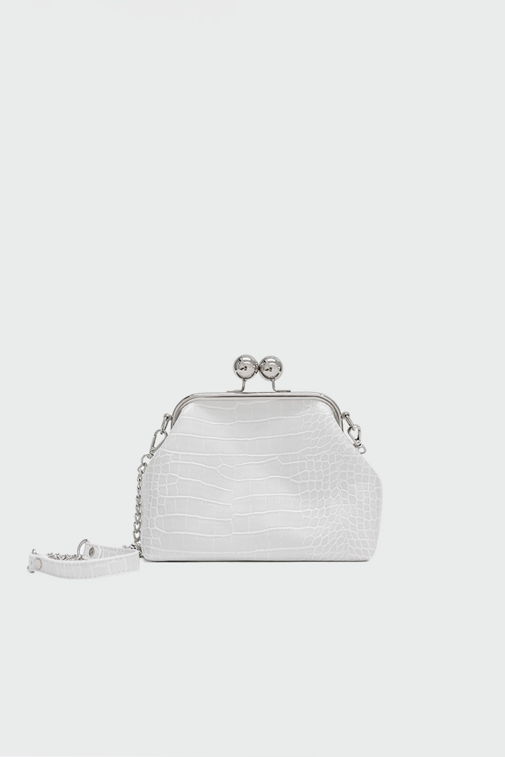 Ribbon Croc Desenli Baget Kırık Beyaz Kadın Çanta