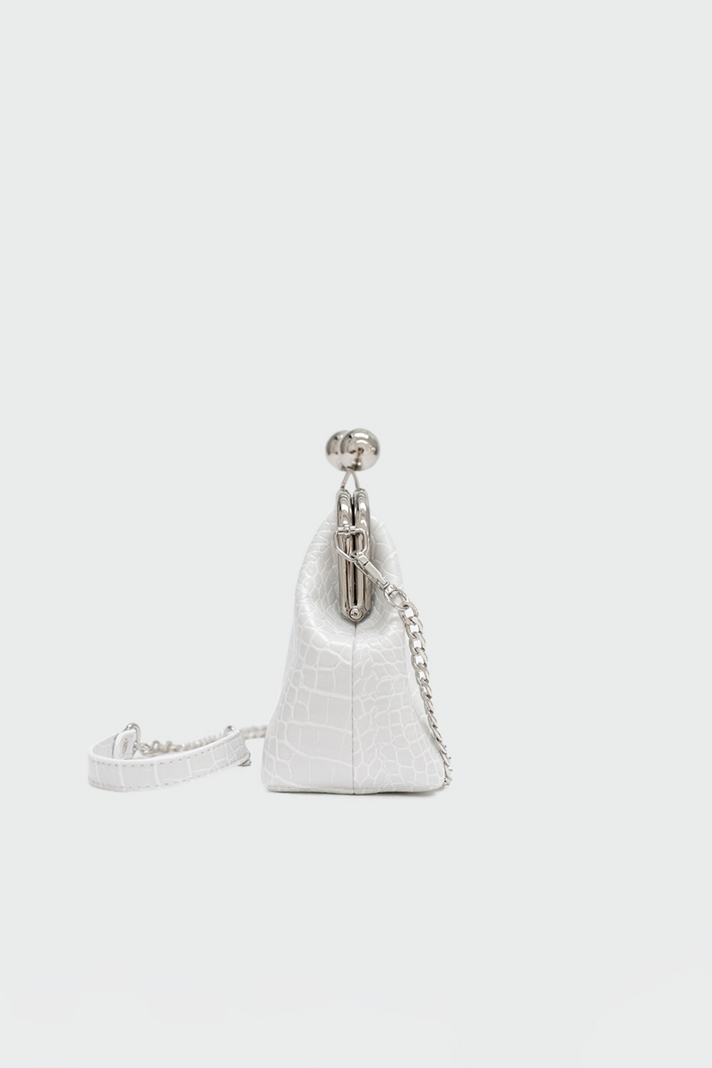 Ribbon Croc Desenli Baget Kırık Beyaz Kadın Çanta