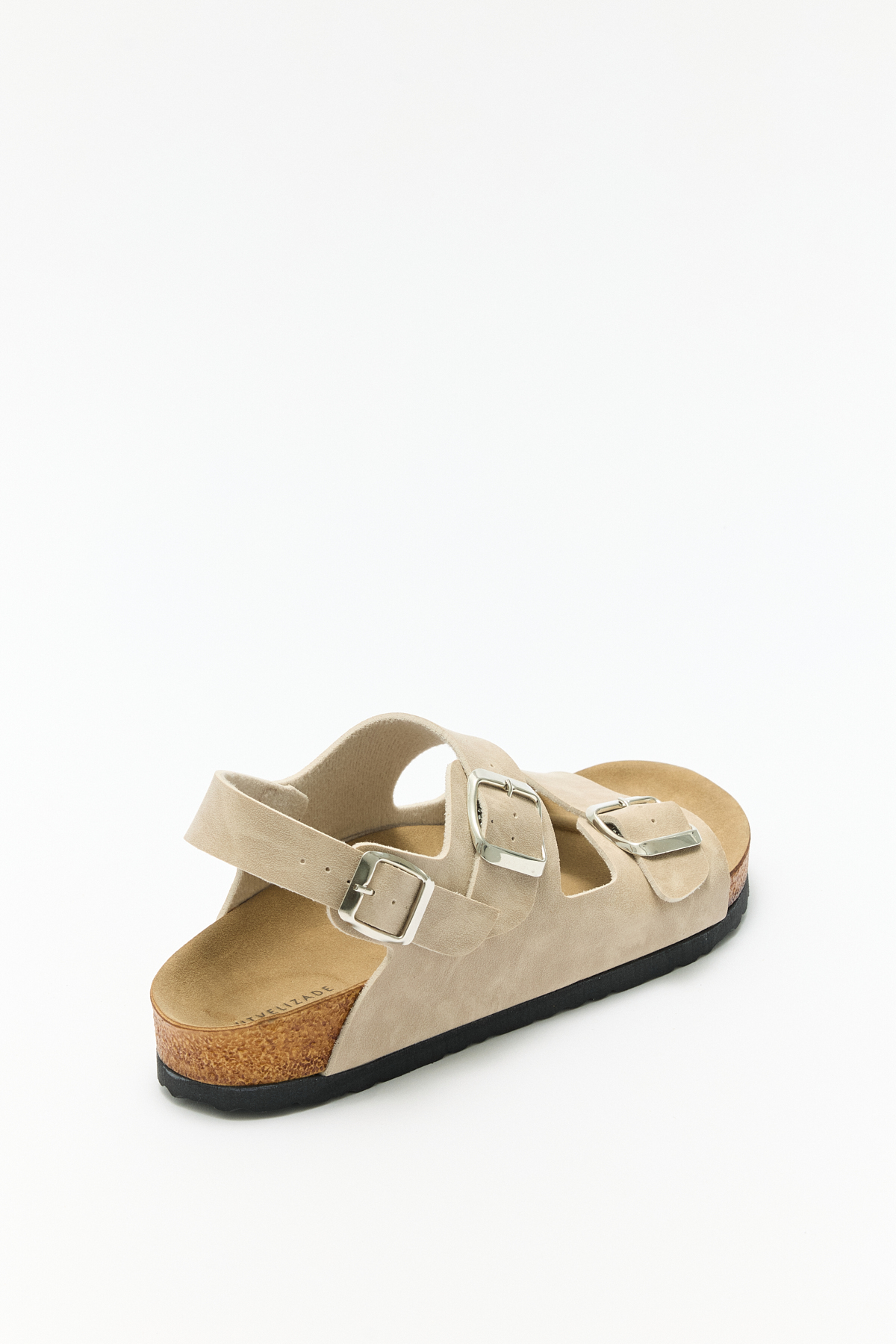 Çift Tokalı Arka Bantlı Bej Süet Kadın Sandalet