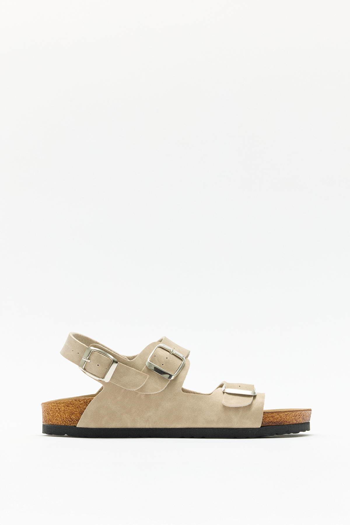 Çift Tokalı Arka Bantlı Bej Süet Kadın Sandalet