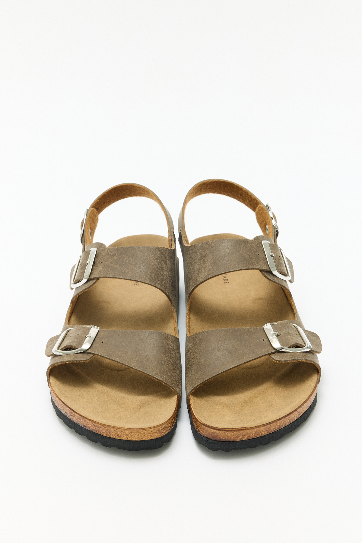 Çift Tokalı Arka Bantlı Vizon Süet Kadın Sandalet