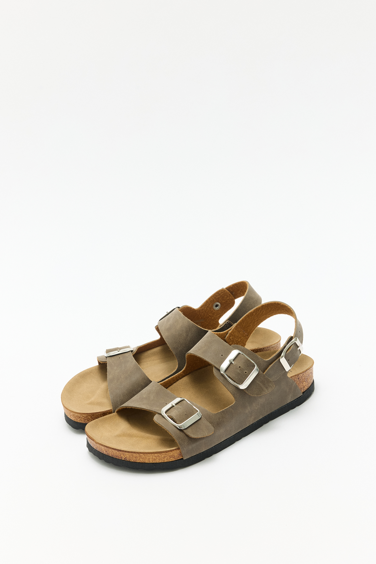 Çift Tokalı Arka Bantlı Vizon Süet Kadın Sandalet