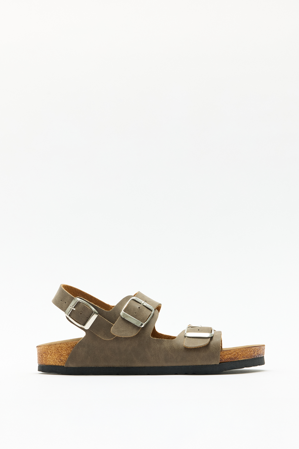 Çift Tokalı Arka Bantlı Vizon Süet Kadın Sandalet