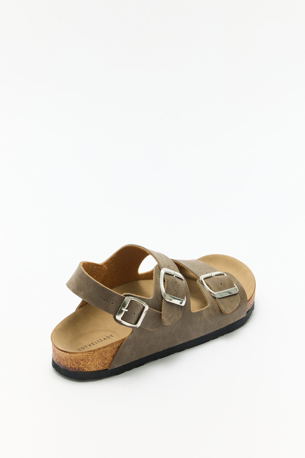 Çift Tokalı Arka Bantlı Vizon Süet Kadın Sandalet