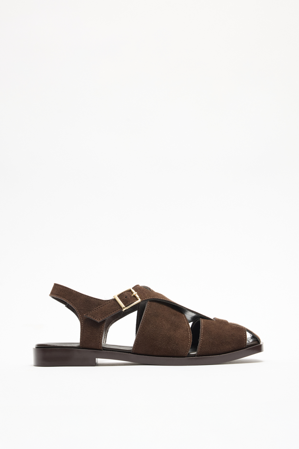 Kalın Çapraz Bant Detaylı Acı Kahve Süet Kadın Sandalet
