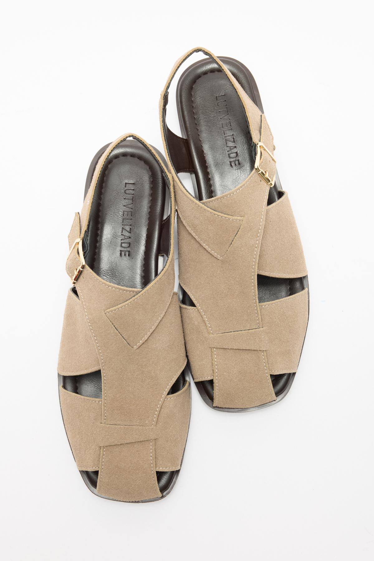 Kalın Çapraz Bant Detaylı Vizon Süet Kadın Sandalet