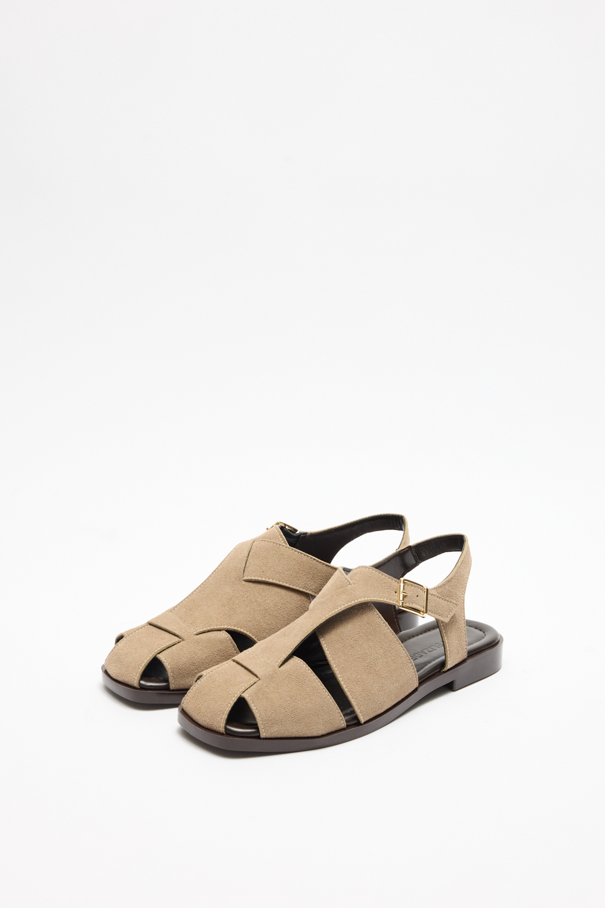 Kalın Çapraz Bant Detaylı Vizon Süet Kadın Sandalet