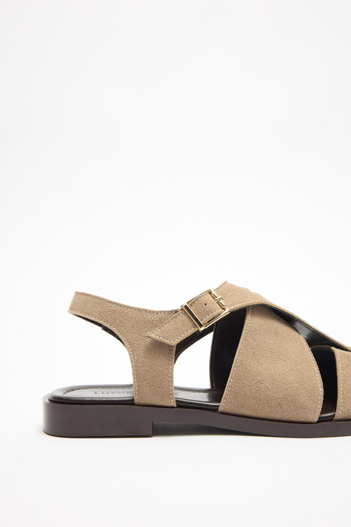 Kalın Çapraz Bant Detaylı Vizon Süet Kadın Sandalet