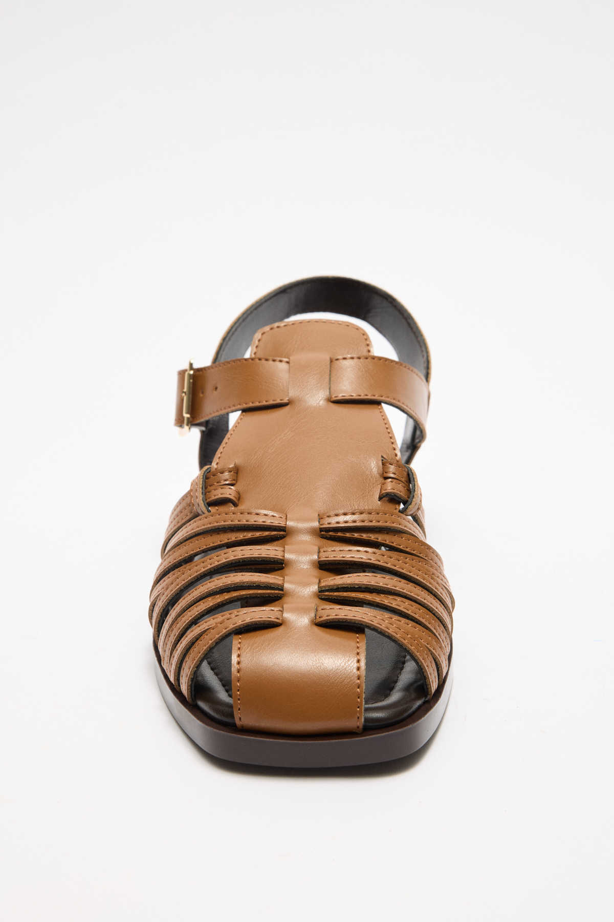 Önü Kapalı Çok Bantlı Karamel Kadın Sandalet