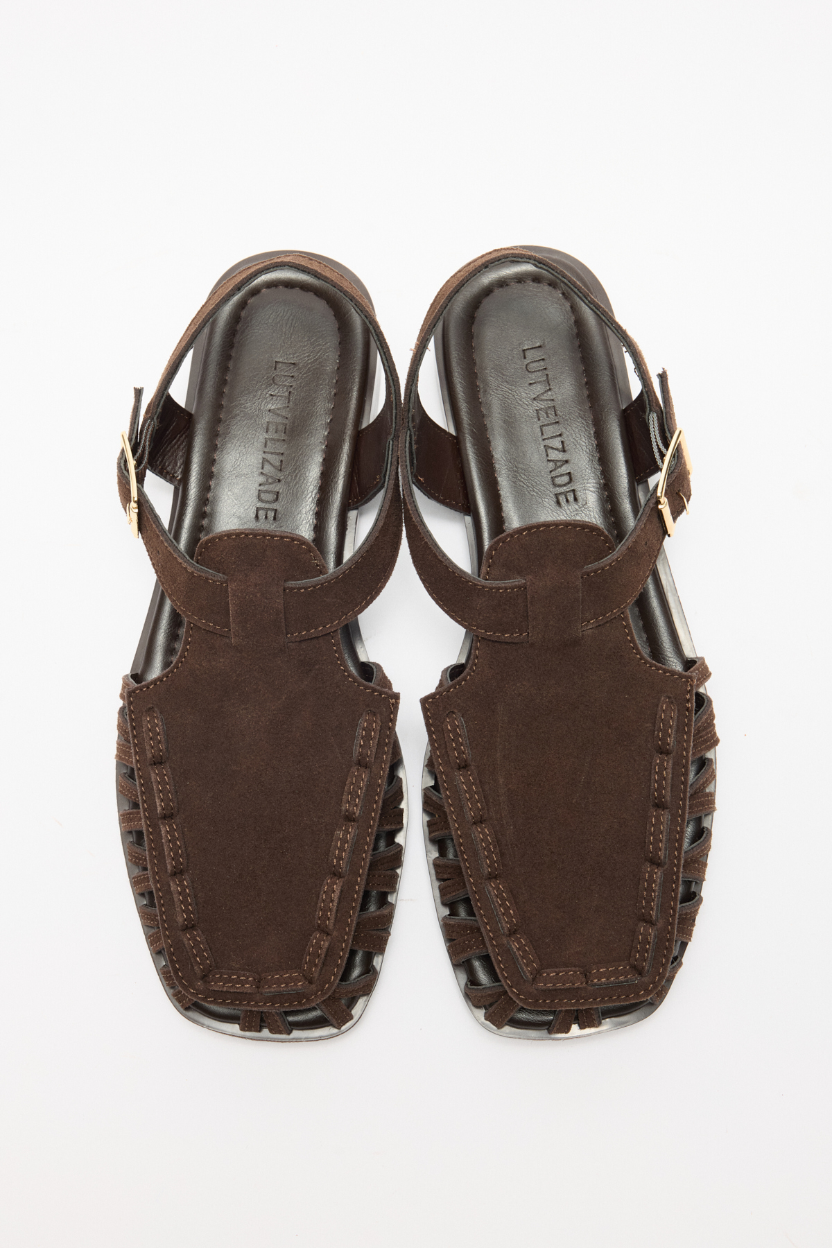 Minimal Çok Bantlı Acı Kahve Süet Kadın Sandalet