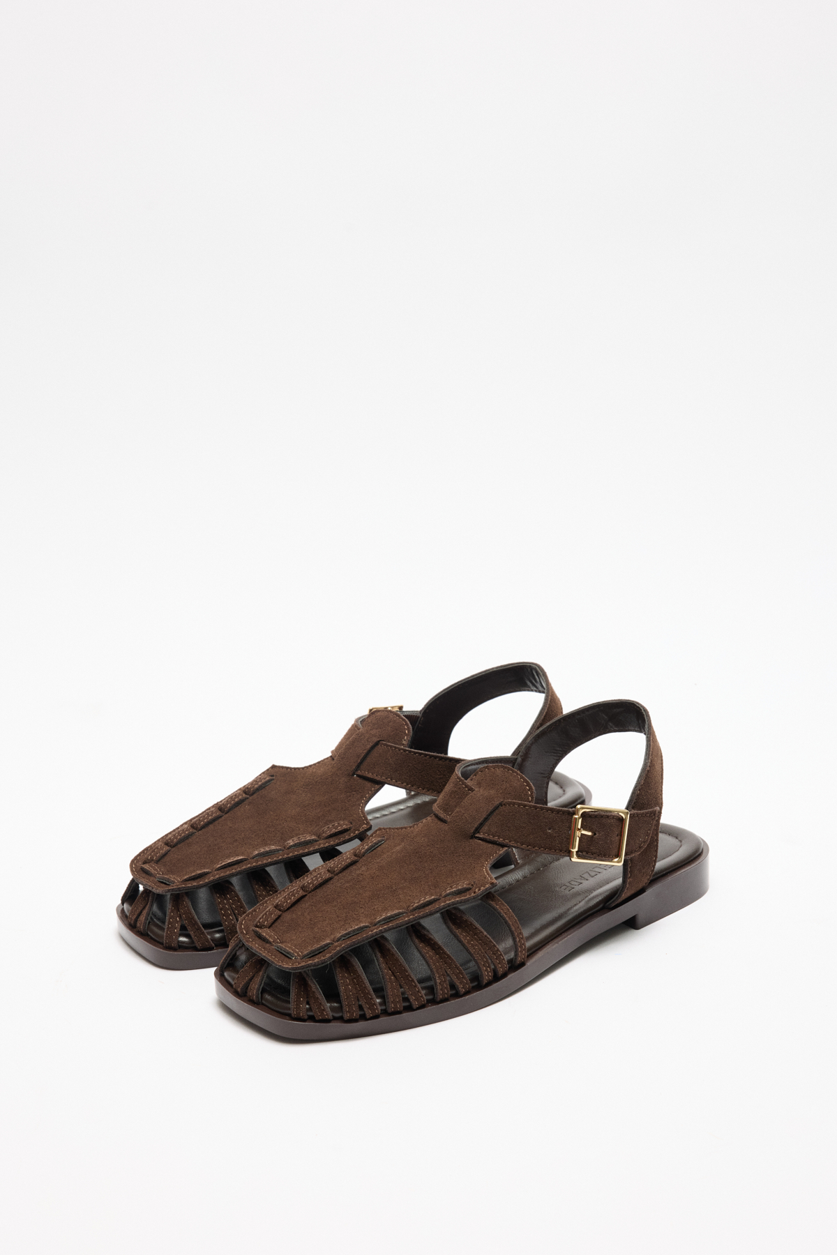 Minimal Çok Bantlı Acı Kahve Süet Kadın Sandalet