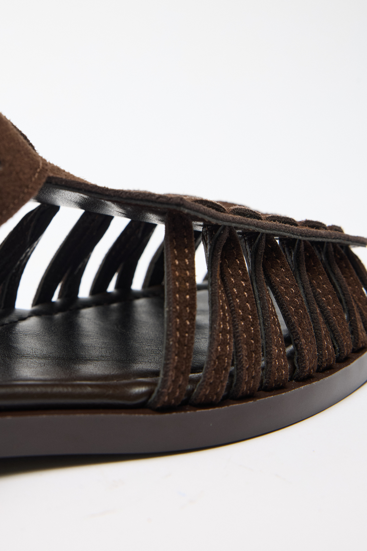 Minimal Çok Bantlı Acı Kahve Süet Kadın Sandalet