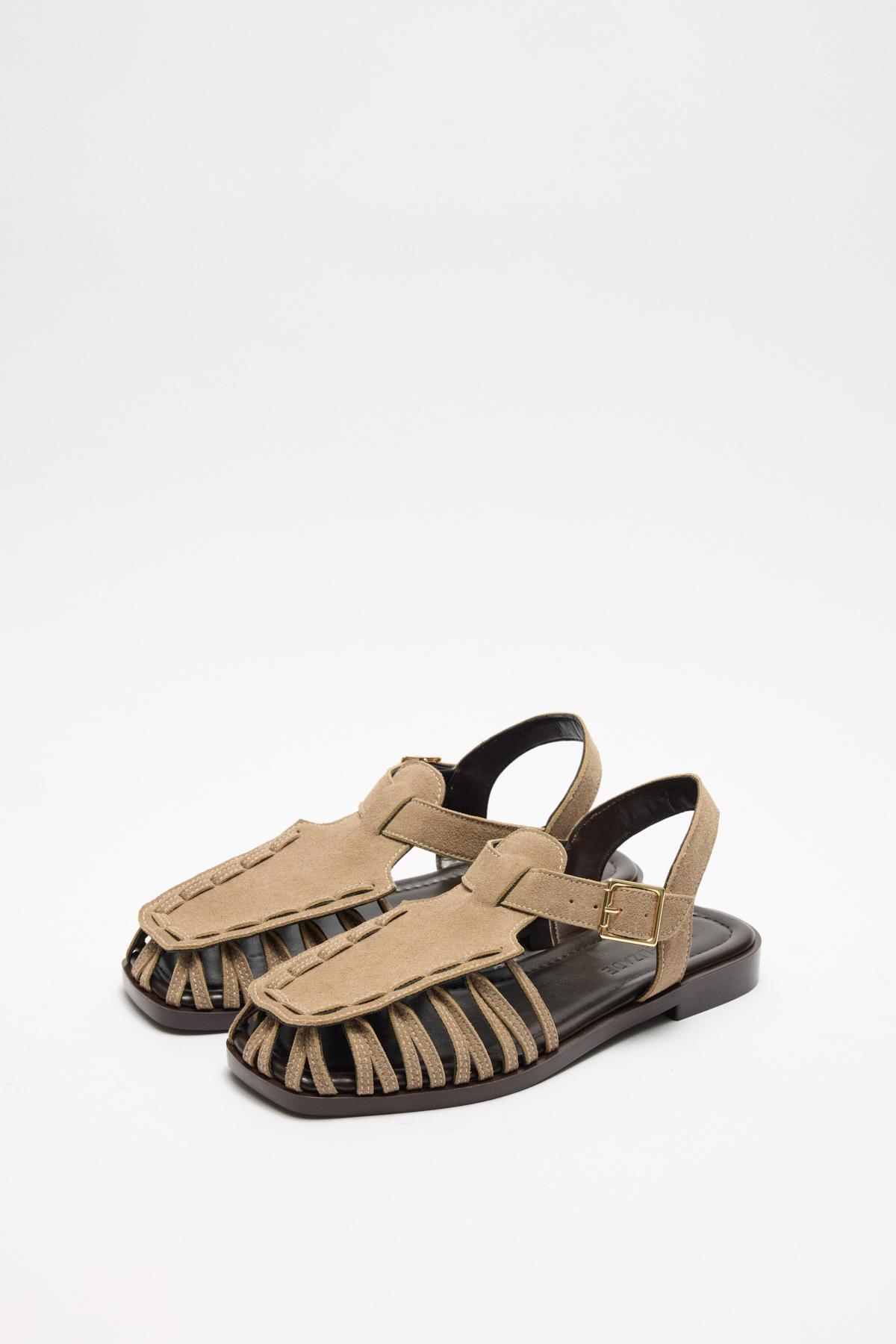 Minimal Çok Bantlı Vizon Süet Kadın Sandalet