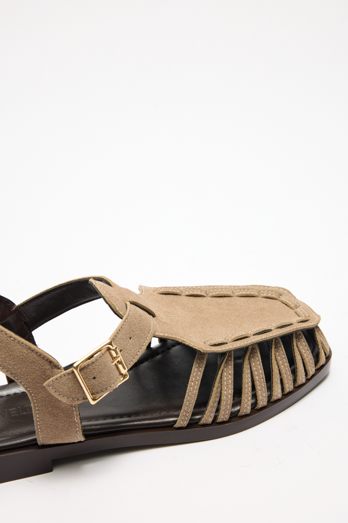 Minimal Çok Bantlı Vizon Süet Kadın Sandalet