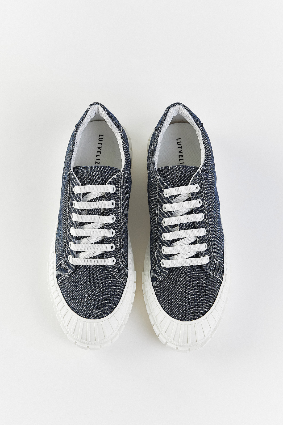Şerit Detaylı Bağcıklı Denim Koyu Mavi Kadın Spor