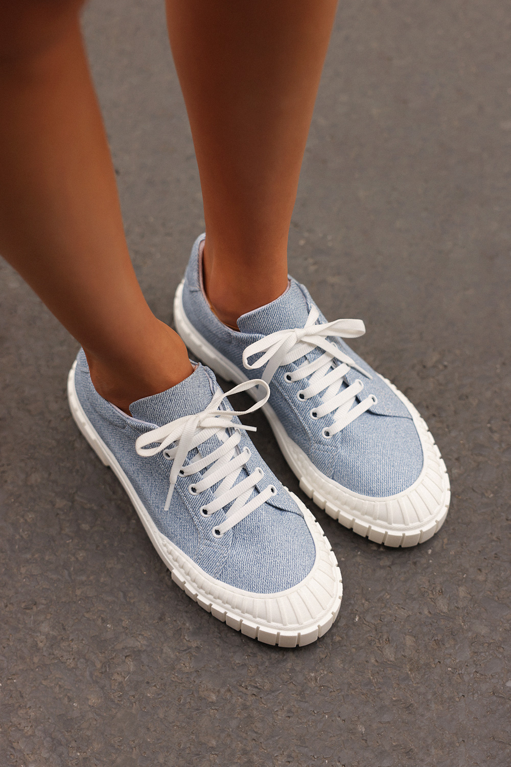 Şerit Detaylı Bağcıklı Denim Mavi Kadın Spor