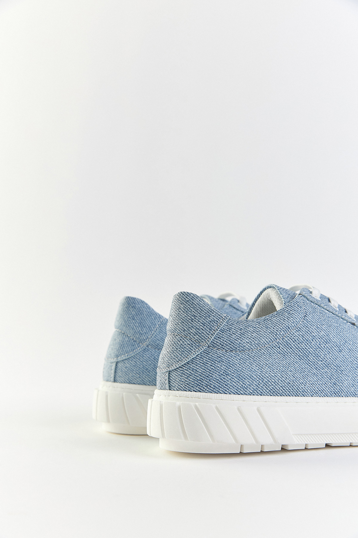 Şerit Detaylı Bağcıklı Denim Mavi Kadın Spor