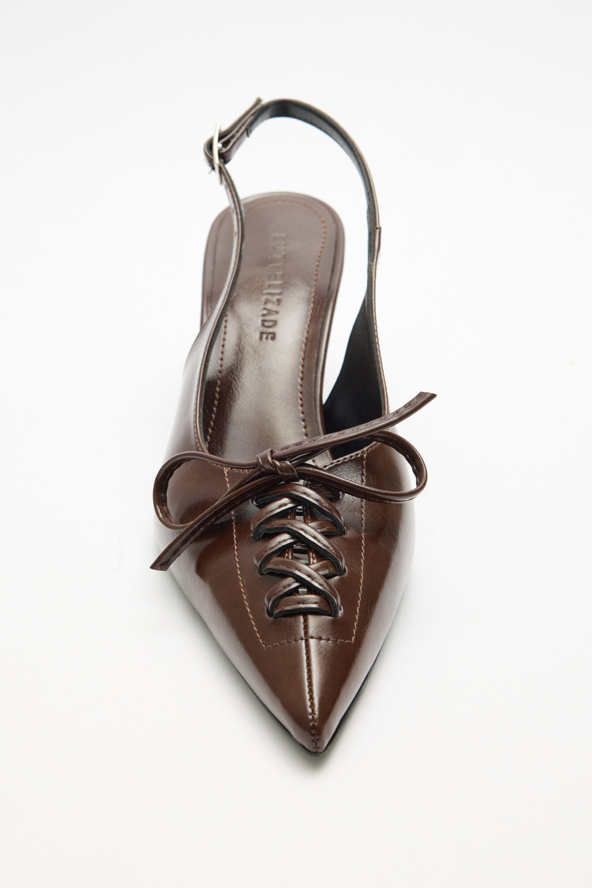 Sivri Burun Bağcık Detaylı Acı Kahve Kadın Topuklu