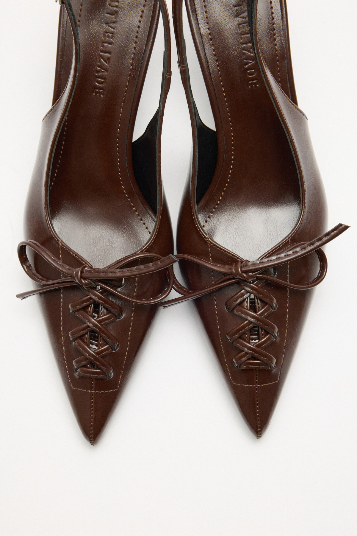 Sivri Burun Bağcık Detaylı Acı Kahve Kadın Topuklu