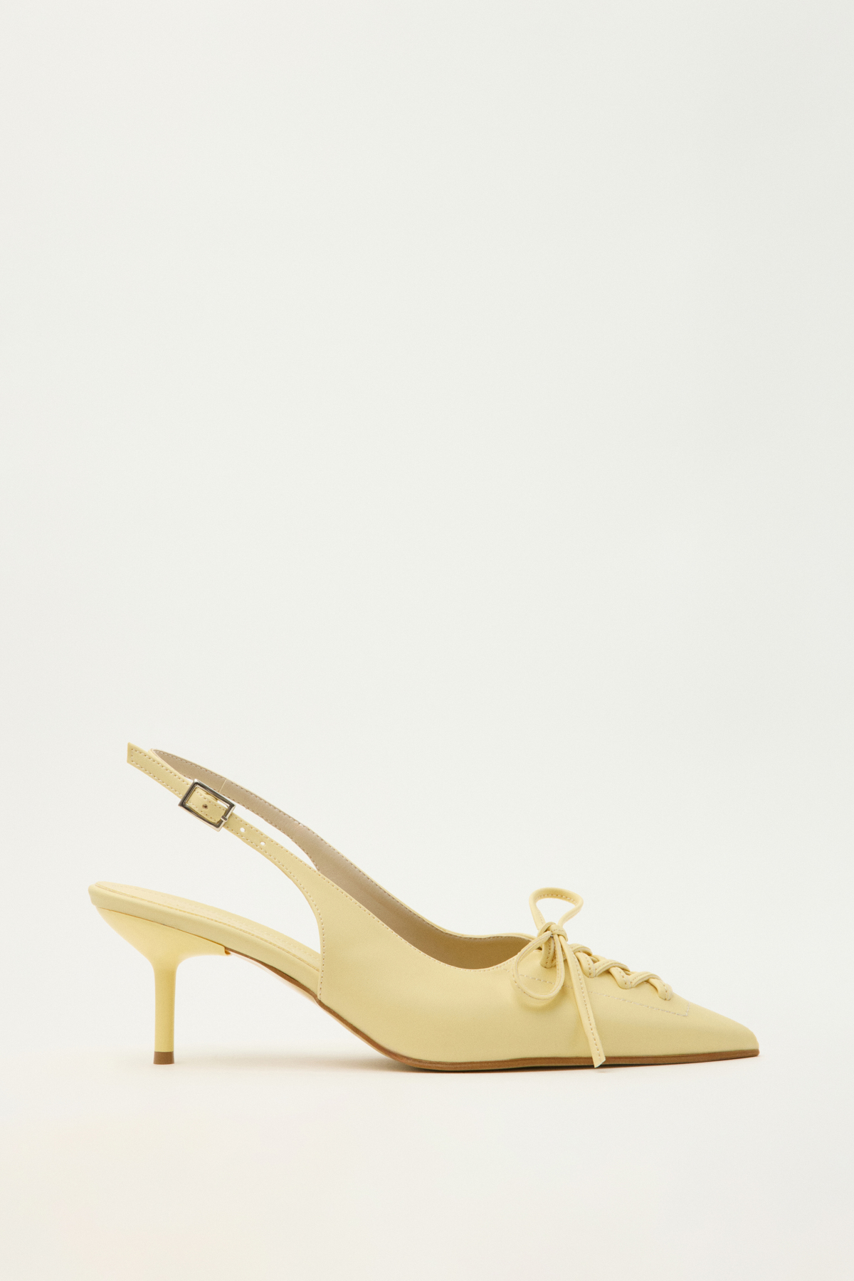 Sivri Burun Bağcık Detaylı Açık Sarı Kadın Topuklu