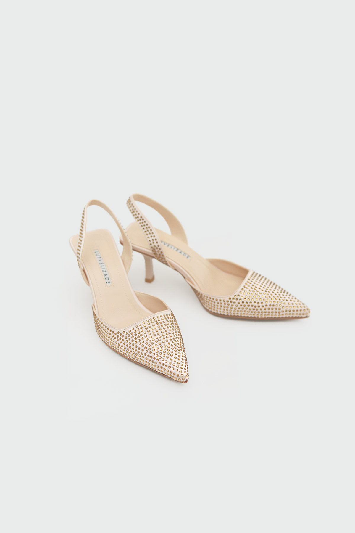 Sivri Burun Taşlı Bej Kadın Topuklu