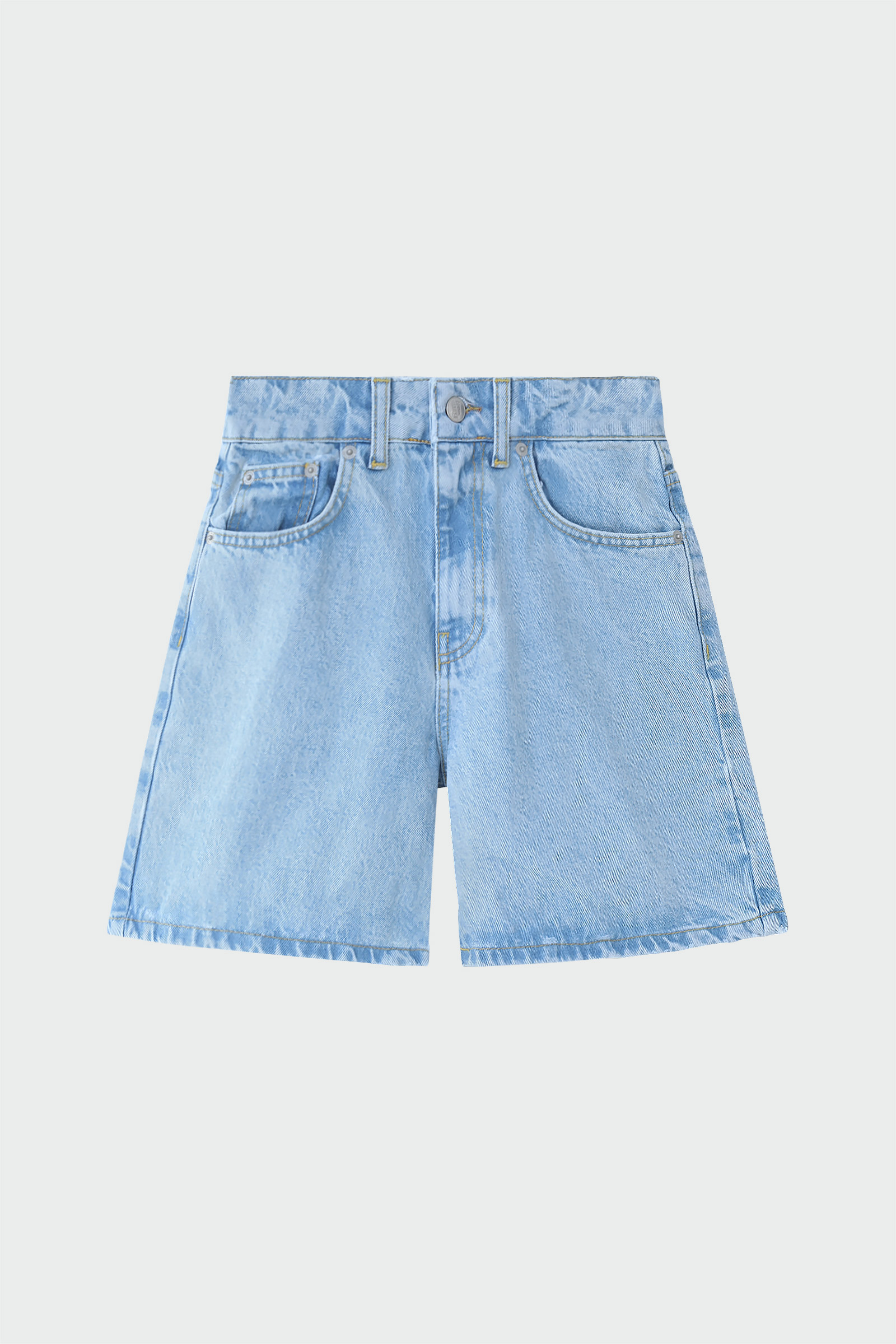Yüksek Bel Mom Fit Denim Açık Mavi Kadın Şort