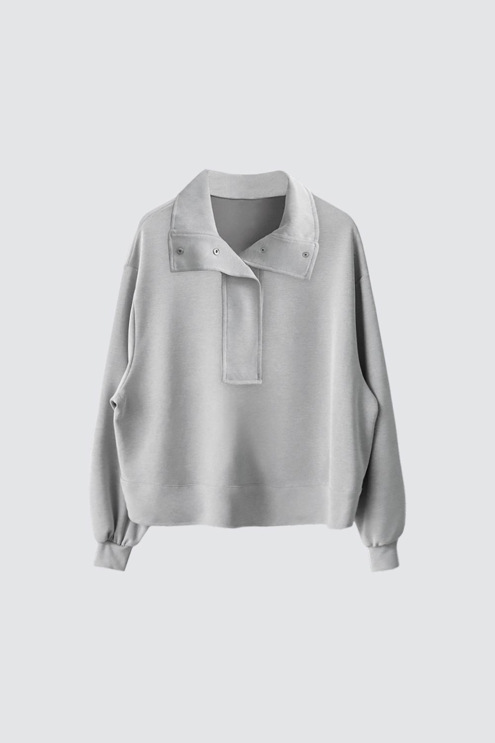 Çıtçıt Detaylı Açık Gri Kadın Sweatshirt