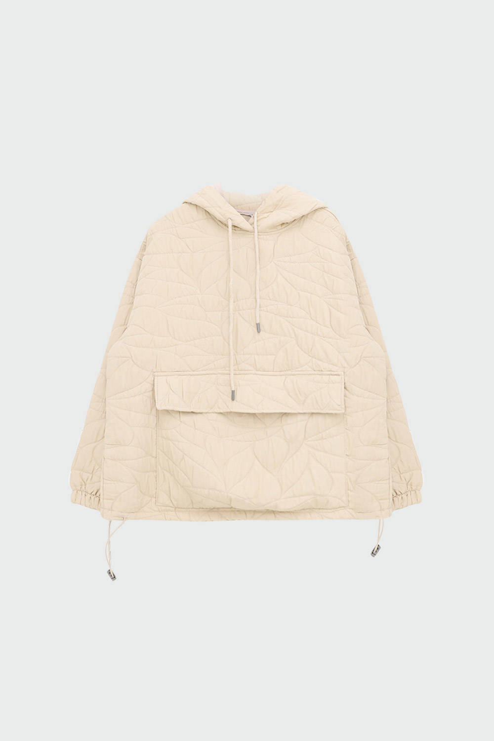 Cep Detaylı Kapüşonlu Kapitone Bej Kadın Sweatshirt