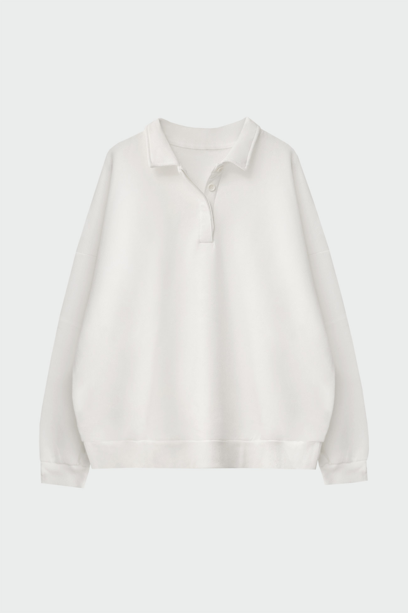 Polo Yaka Oversize Beyaz Kadın Sweatshirt